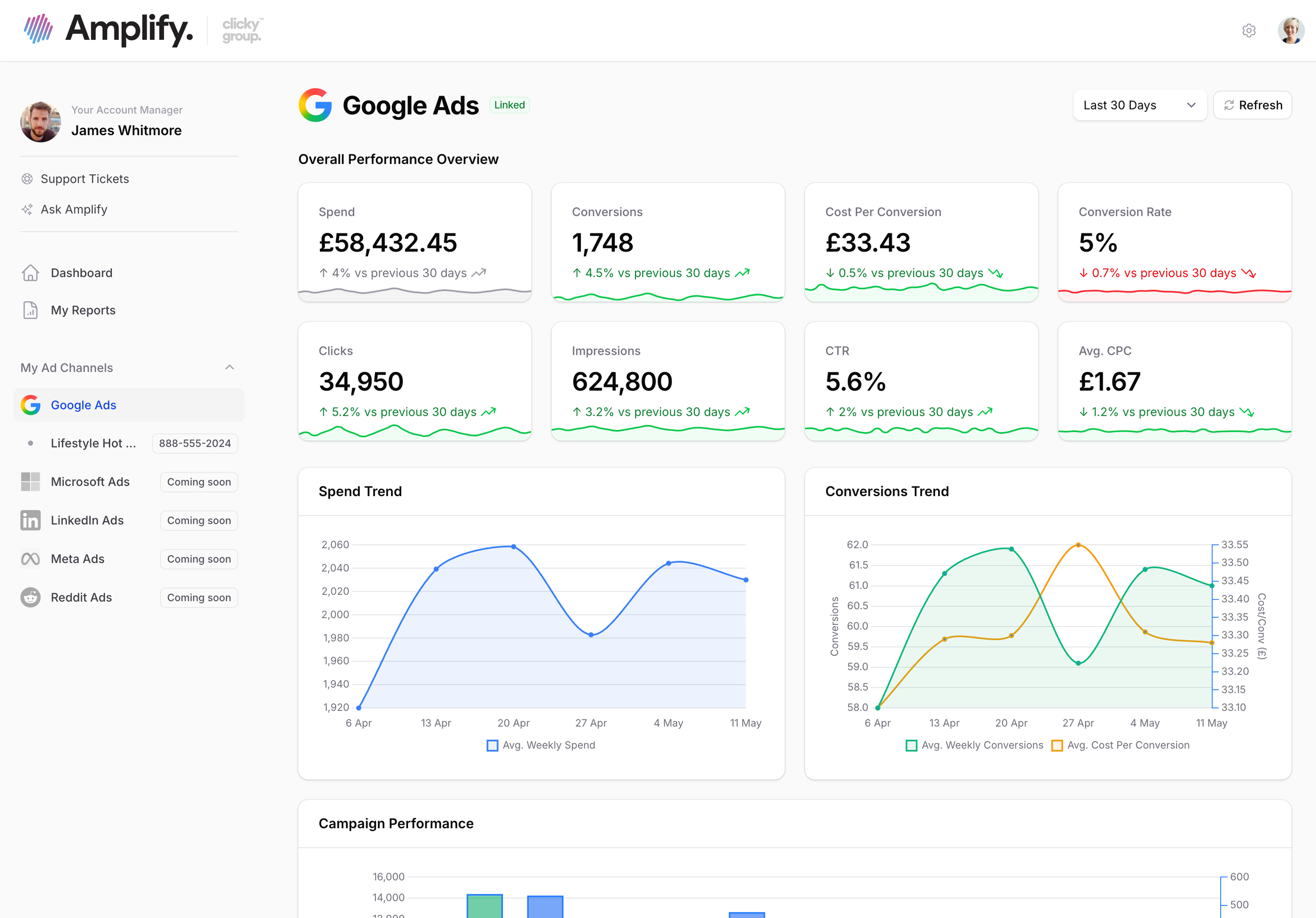 Amplify platform Google Ads view